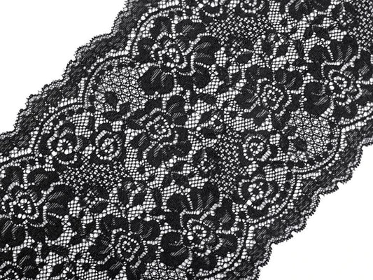 Dentelle élastique en polyester - 18 cm noire