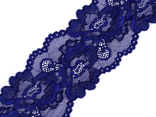 Dentelle élastique en polyester - 8 cm - bleu foncé