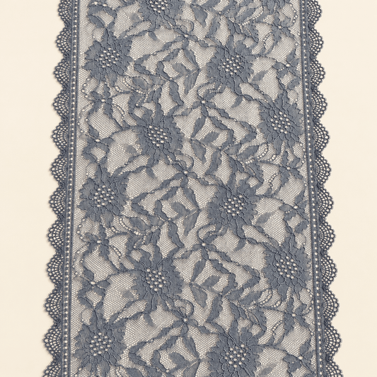 Image de dentelle fine et extensible, 24 cm, gris foncé – disponible en ligne chez Šarlotes audumi