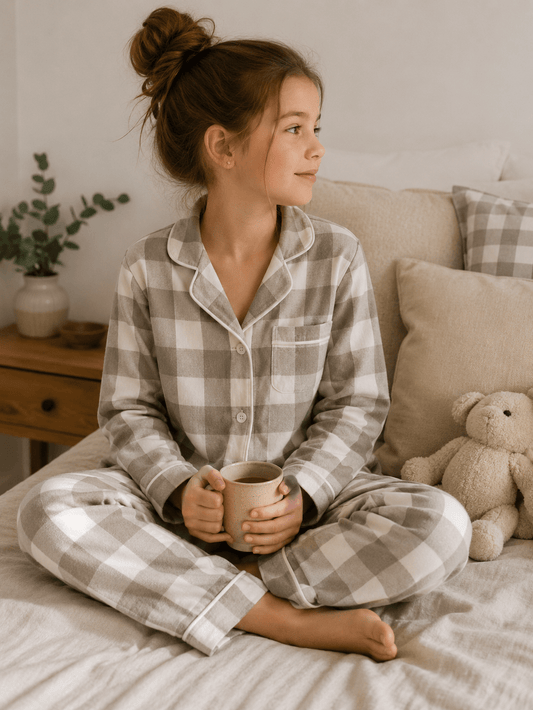 Flannel grey-brown check pattern 150 g/m² – available at Šarlotes audumi