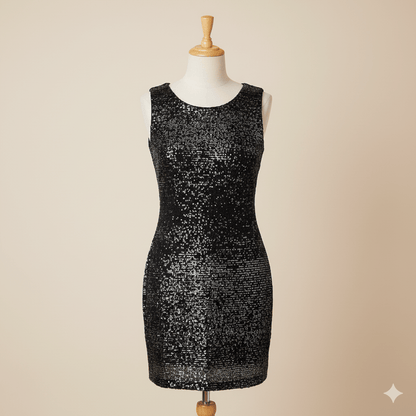 Tissu à paillettes noir 285 g/m² – disponible chez Šarlotes audumi