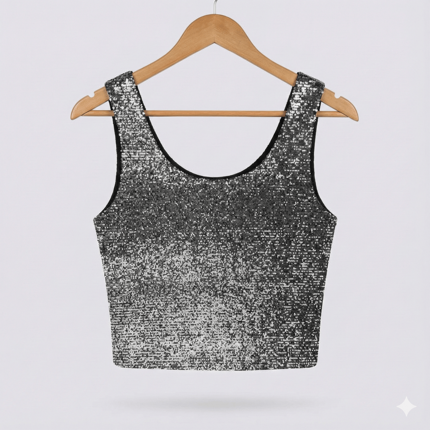 Image de tissu à paillettes noir argent 285 g/m² – disponible chez Šarlotes audumi