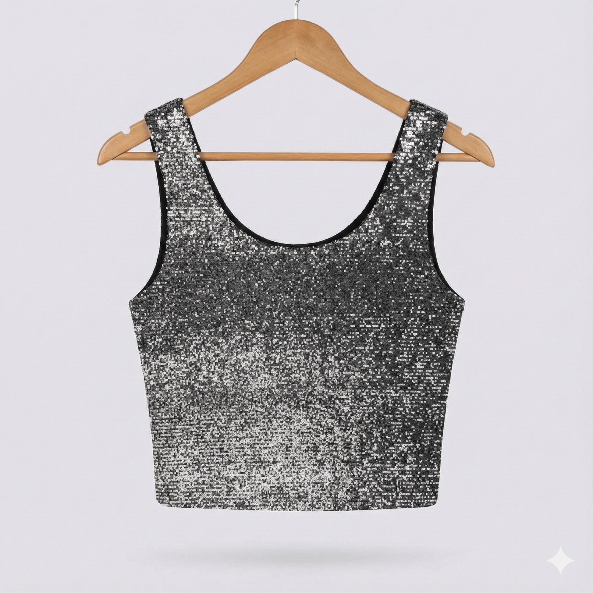 Image de tissu à paillettes noir argent 285 g/m² – disponible chez Šarlotes audumi