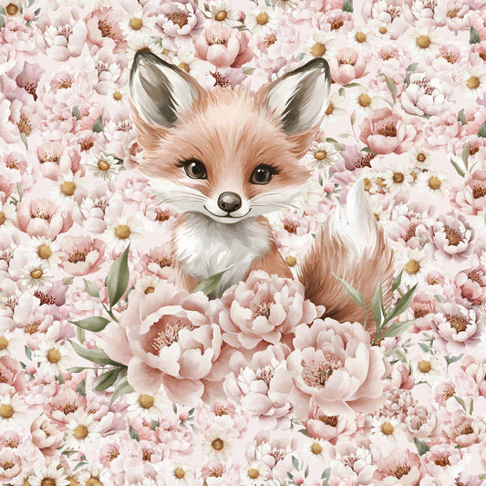 Loop-knit panel - daisies and peonies, fox cub 250 g/m² | Design-05