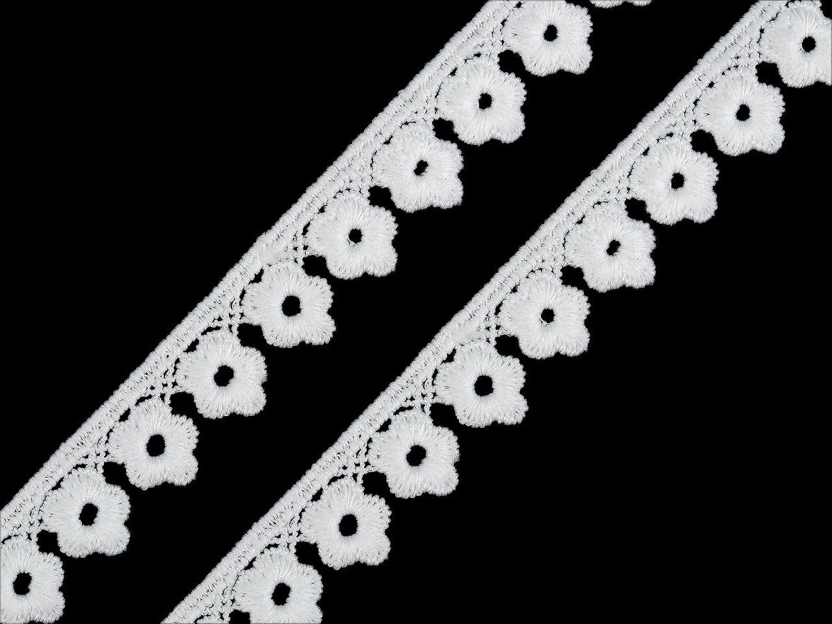 Image de dentelle guipure 17 mm – blanche et noire – disponible en ligne chez Šarlotes audumi