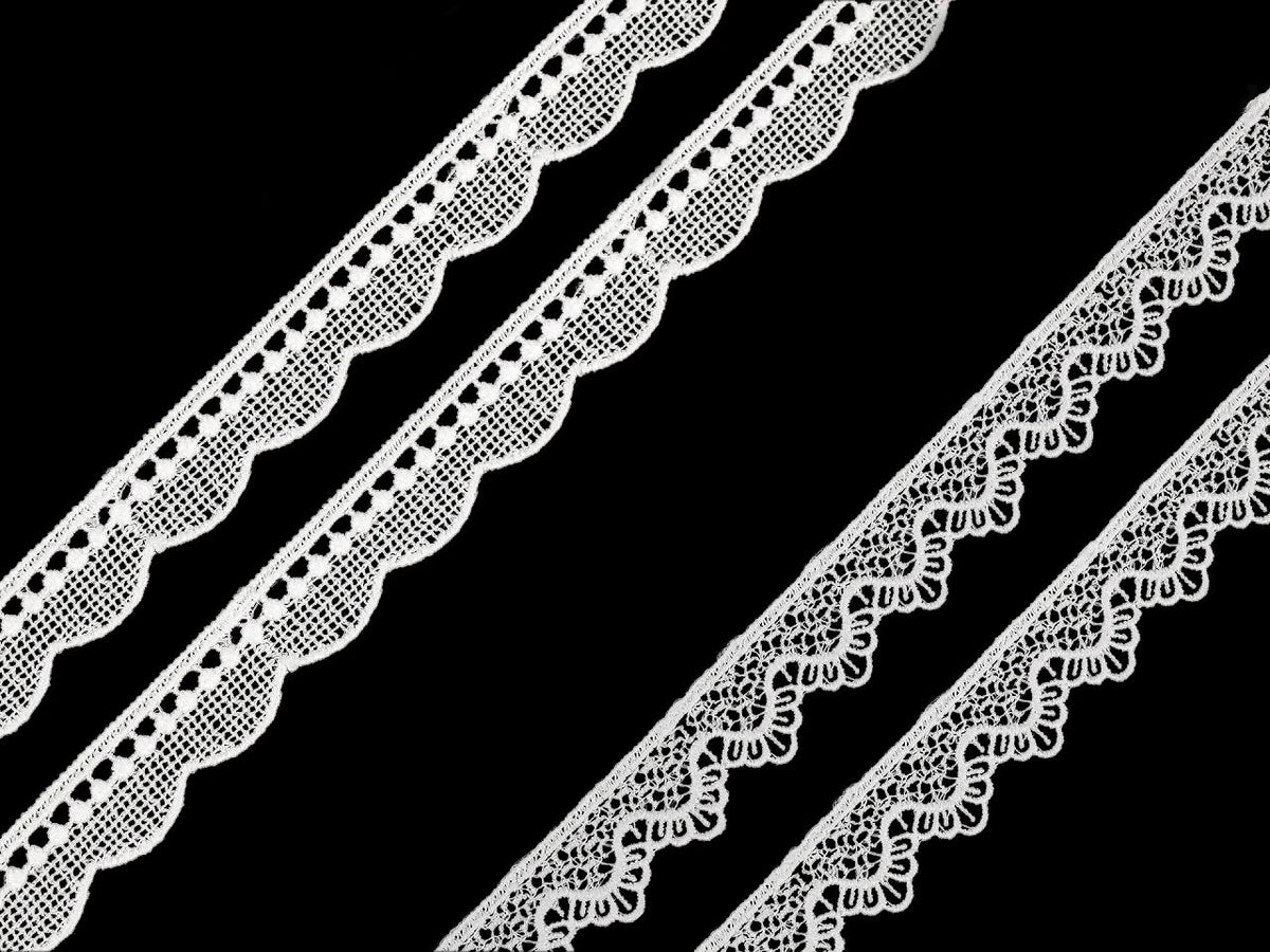 Image avec ruban de dentelle en guipure, blanc lait – 11 mm / 15 mm – disponible en ligne chez Šarlotes audumi