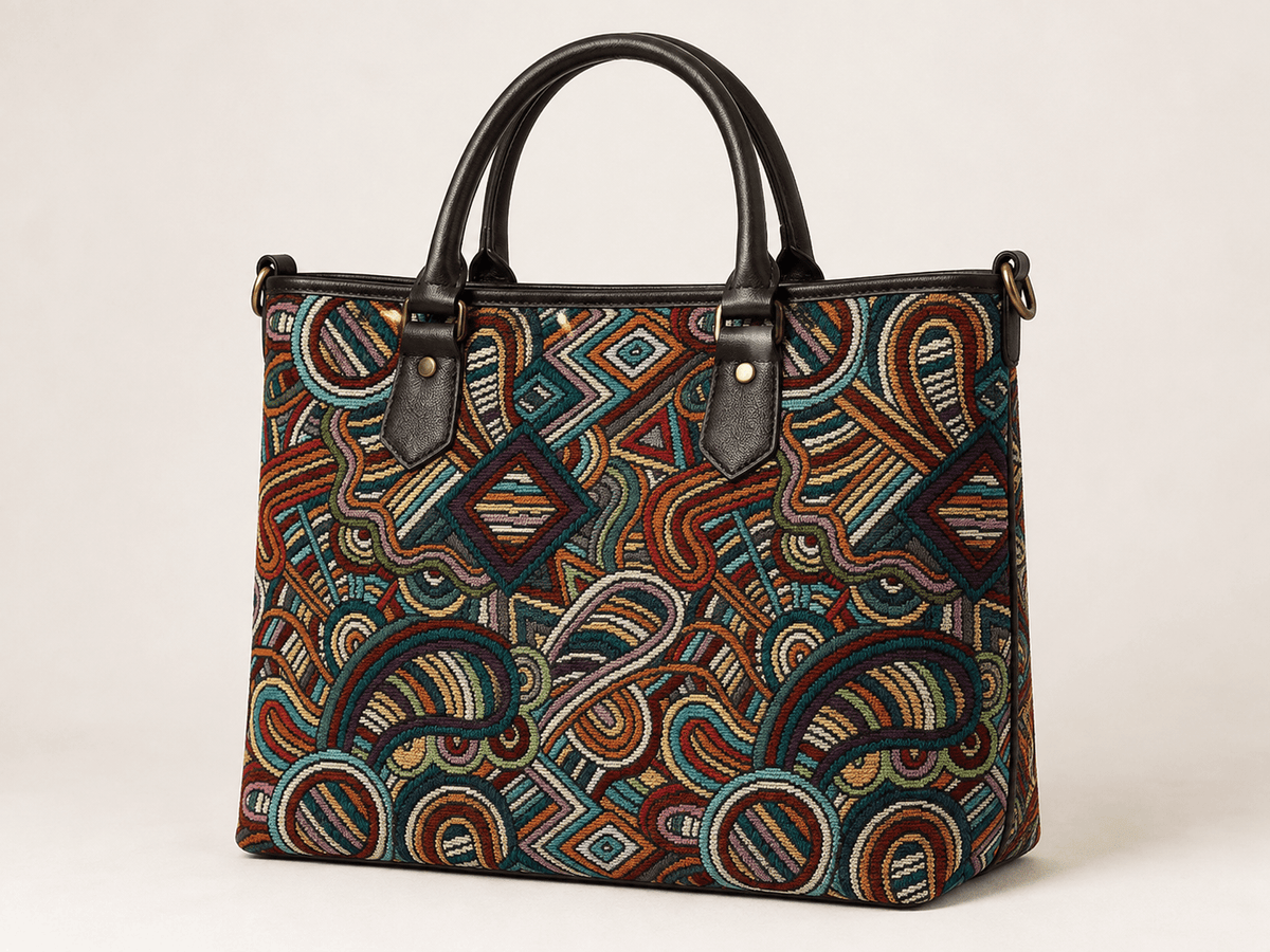 Image avec motif abstrait de tapisserie – disponible en ligne chez Les tissus de Charlotte