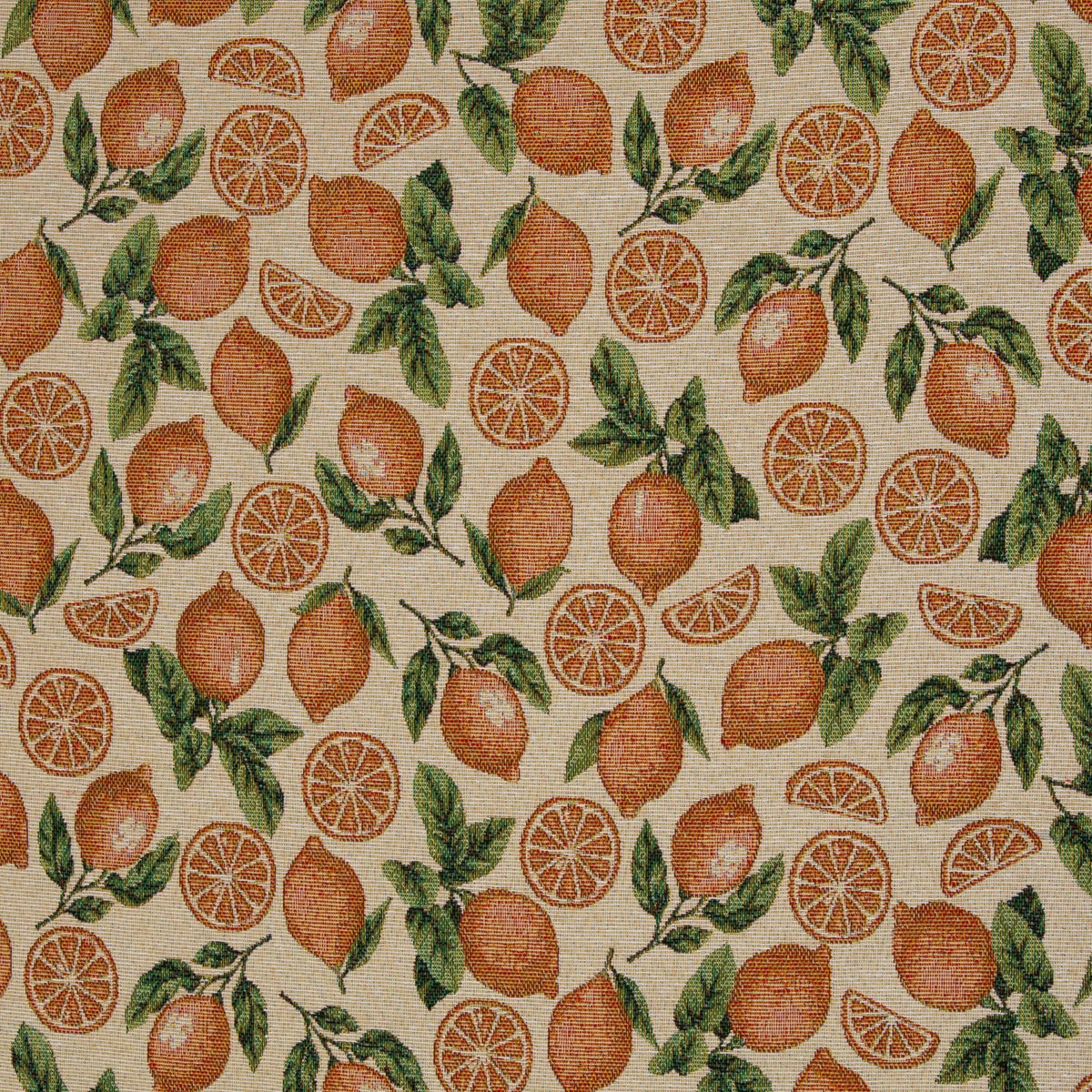 Image de citrons en tapisserie sur fond beige – disponible en ligne chez Šarlotes audumi