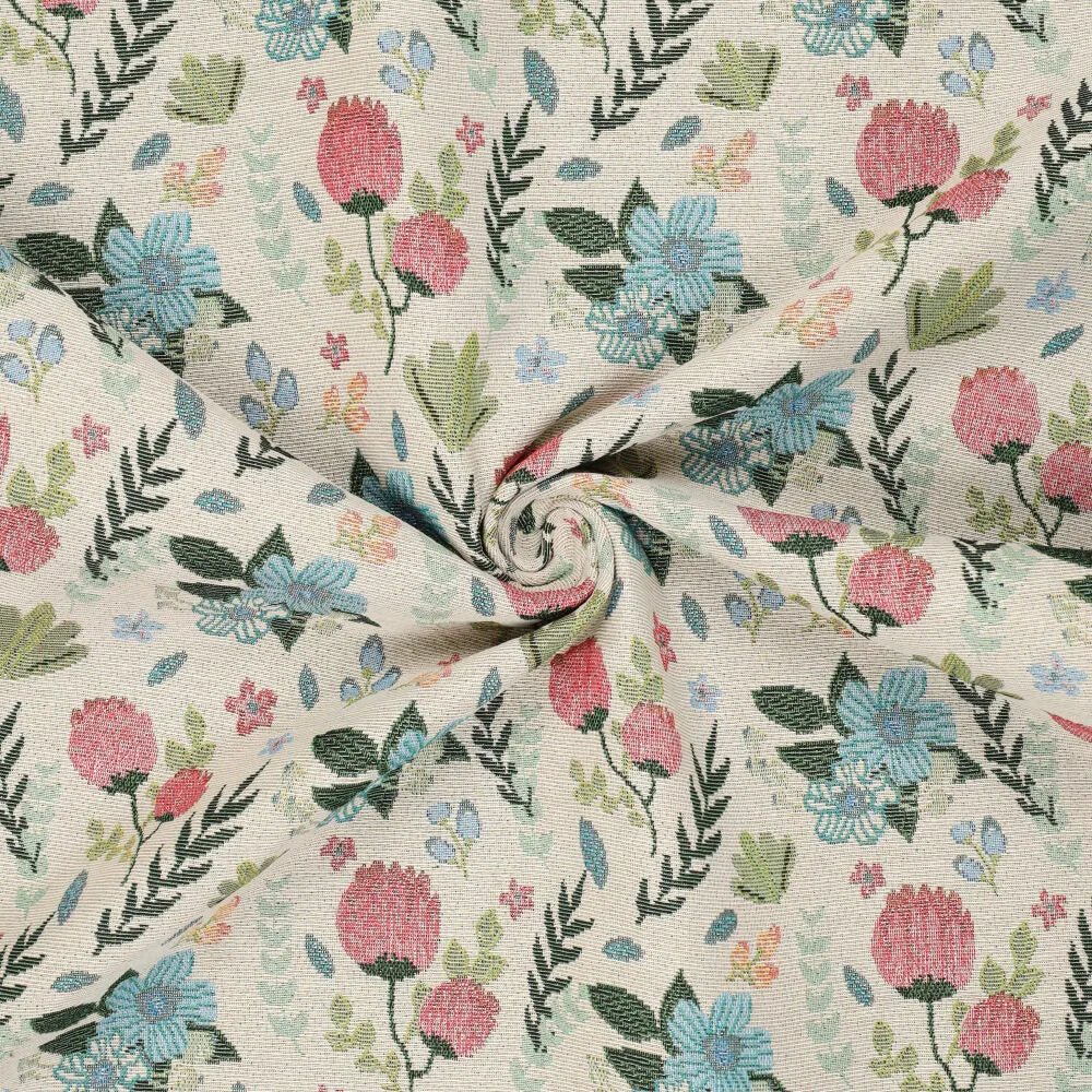 Image du tissu gobelin - fleurs claires 240 g/m² – disponible chez Šarlotes audumi