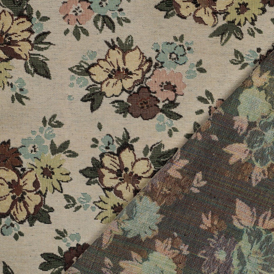 alt
Image with tapestry - flowers with gold accents on a light background 420 g/m² – available at Šarlotes audumi