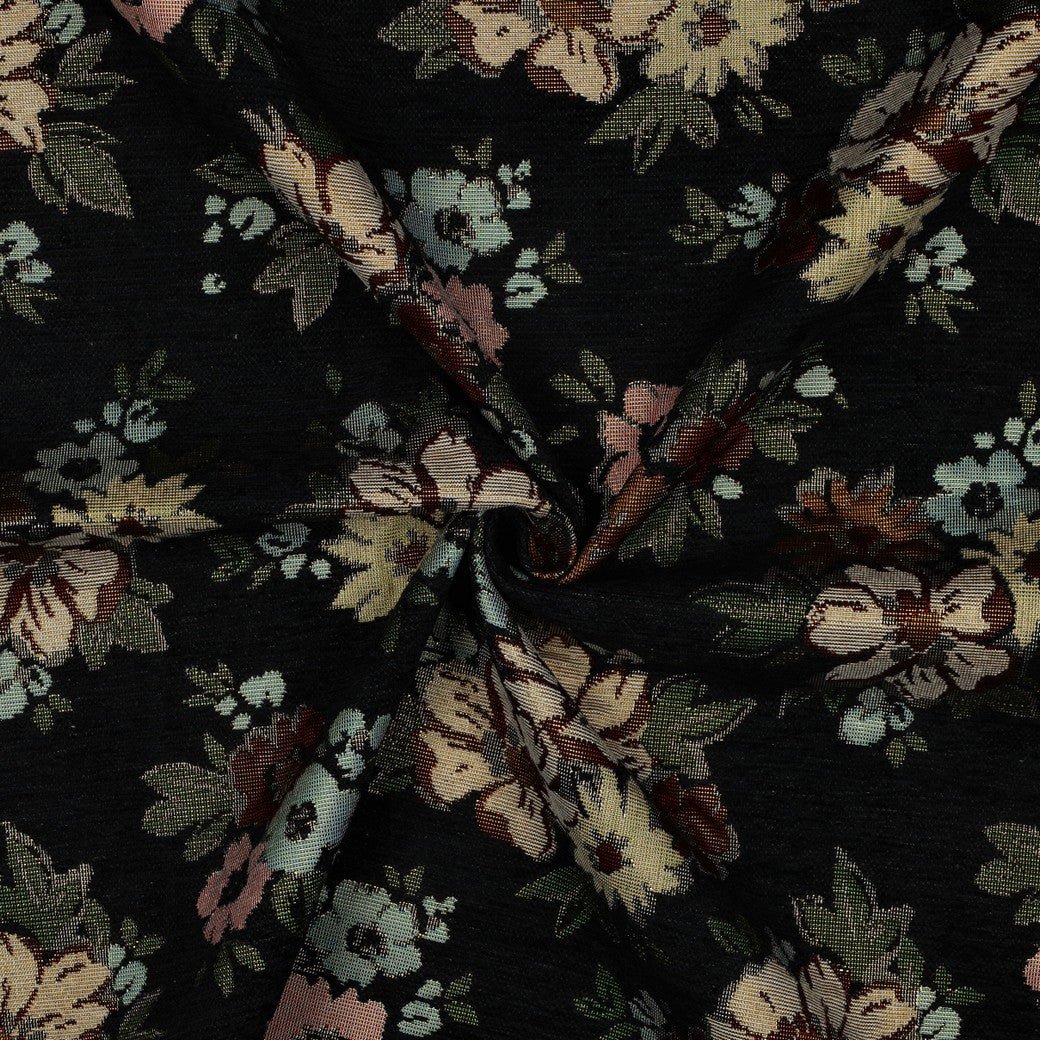 Image of tapestry - flowers with gold accents on black 420 g/m² – available at Šarlotes audumi