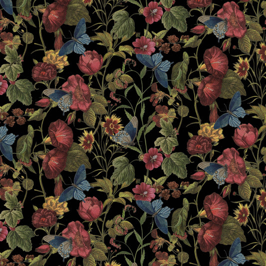 Image d'une tapisserie papillon parmi les fleurs – disponible en ligne chez Šarlotes audumi