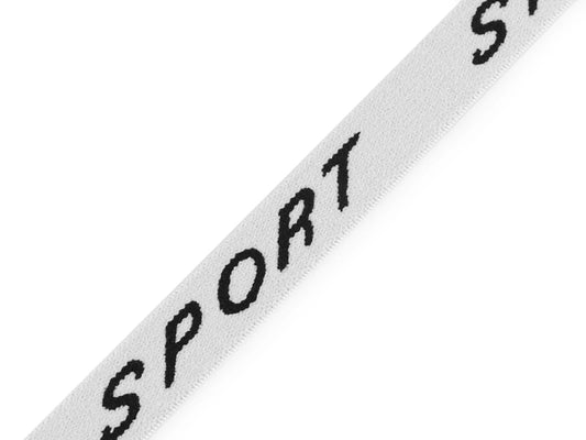 Image of elastic with SPORT print - 1.5 cm - white – available at Šarlotes audumi