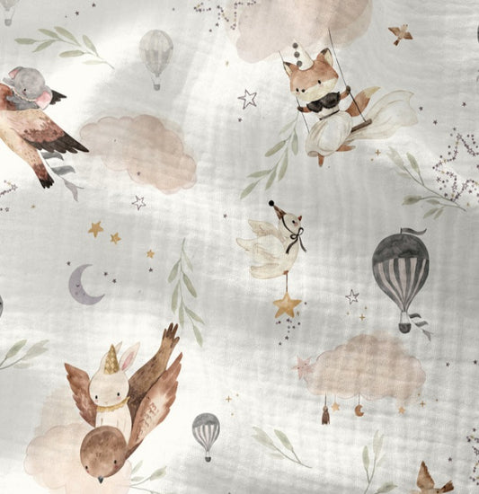 Muslin Animals and Hot Air Balloons 120 g/m²