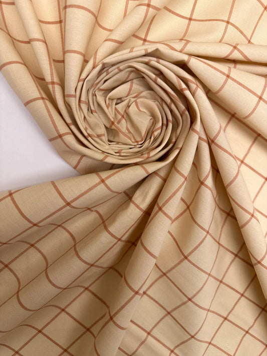 Image of Italian cotton fabric in a checked pattern, brown-beige | 125 g/m², 149 cm – available at Šarlotes audumi