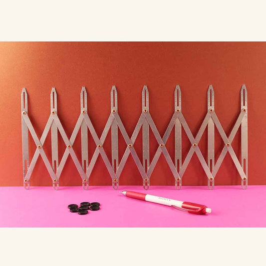 Extendable measuring ruler for buttonhole and button placement, Bohin