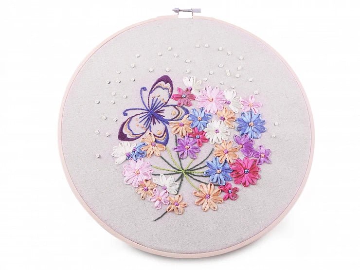 Kit de broderie / kit de point de croix - fleurs avec papillon
