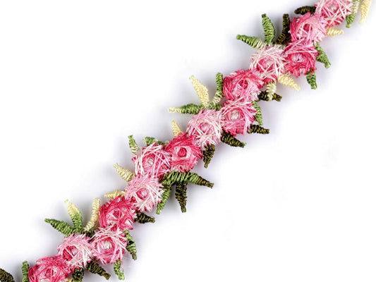 Image of embroidered decorative ribbon with 3D flowers – 20 mm – available at Šarlotes audumi