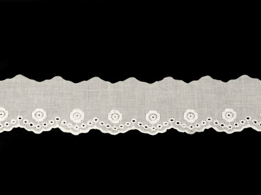 Embroidered cotton lace - 4 cm milk white