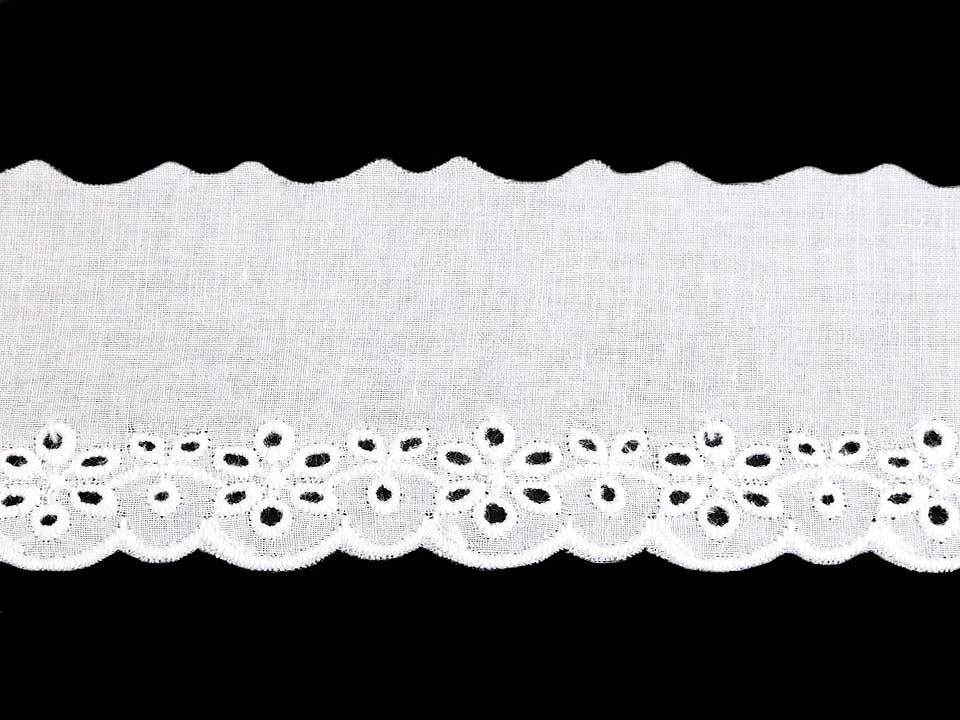 Dentelle brodée en coton - 5 cm, blanche