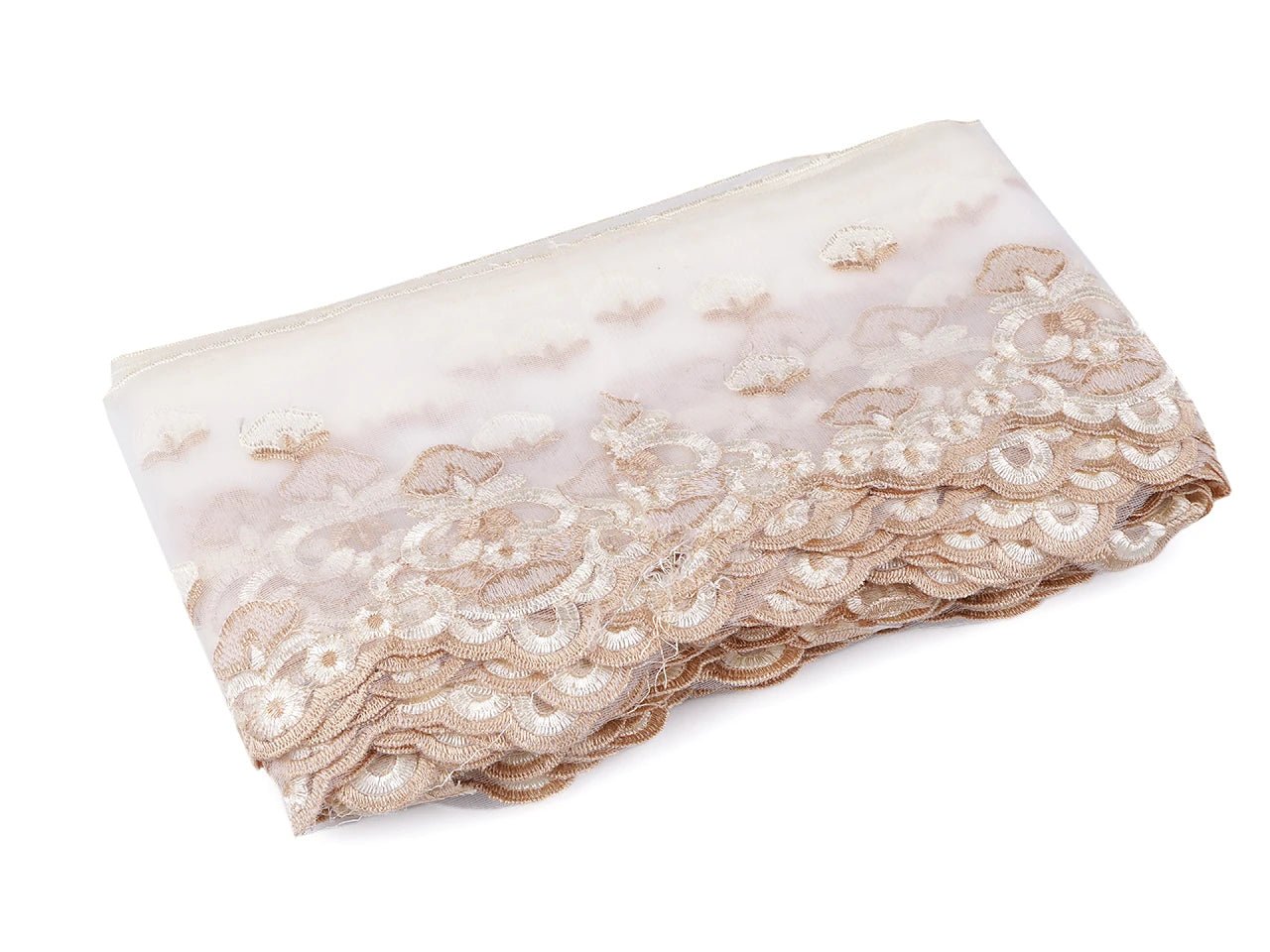 Dentelle brodée - 17 cm, ton champagne et beige