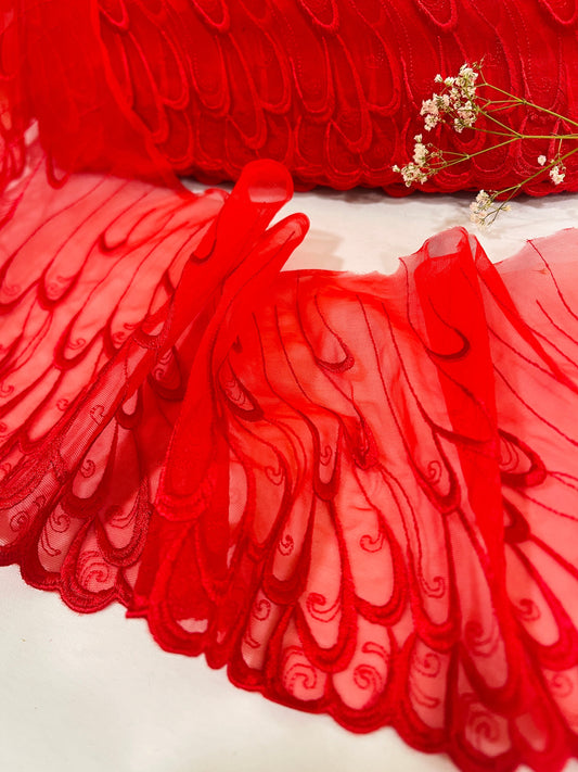 Image of embroidered lace 18 cm - red – available at Šarlotes audumi