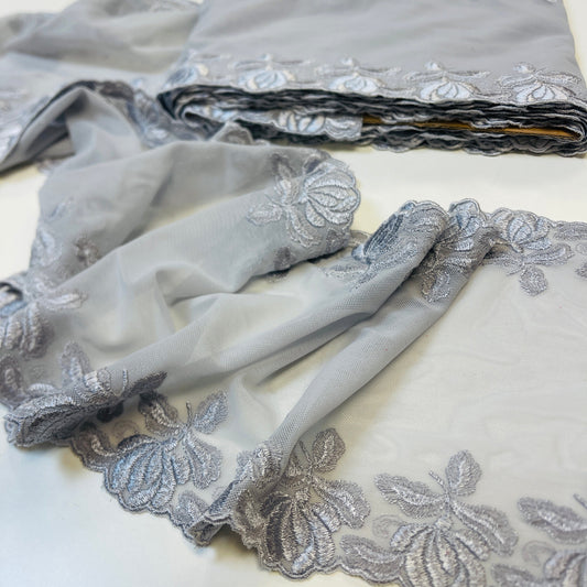 Image with embroidered lace 19 cm - with grey-tone embroidery – available at Šarlotes audumi