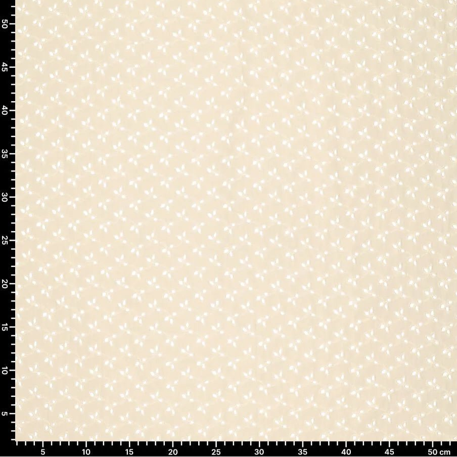 Tissu en coton brodé - broderie sur fond beige 115 g/m²