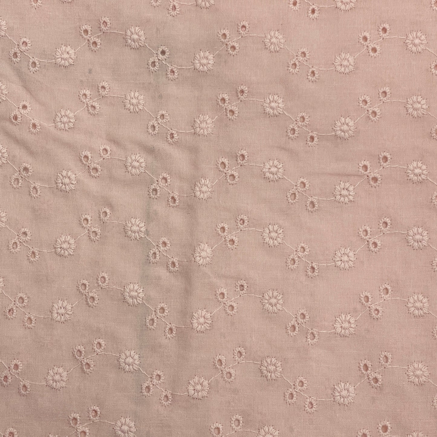 Tissu en coton brodé - motif floral rose poudré 110 g/m²