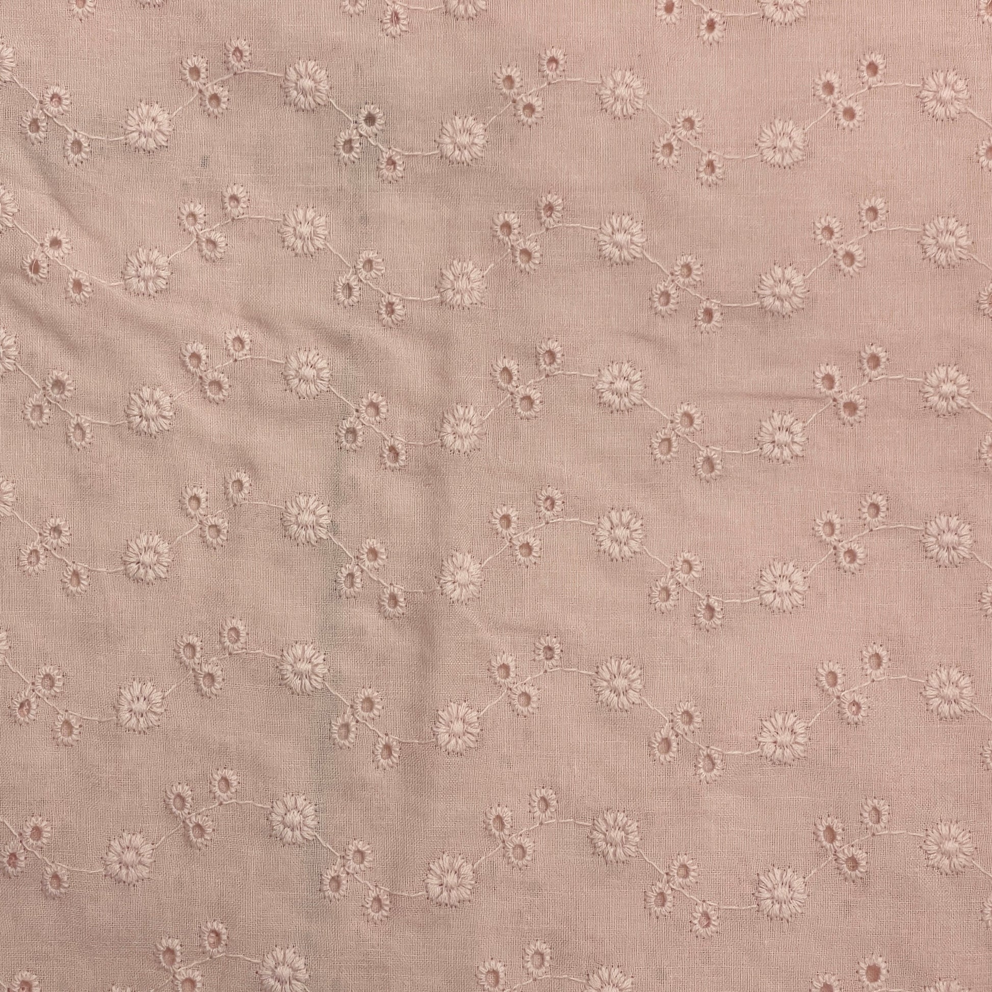 Tissu en coton brodé - motif floral rose poudré 110 g/m²