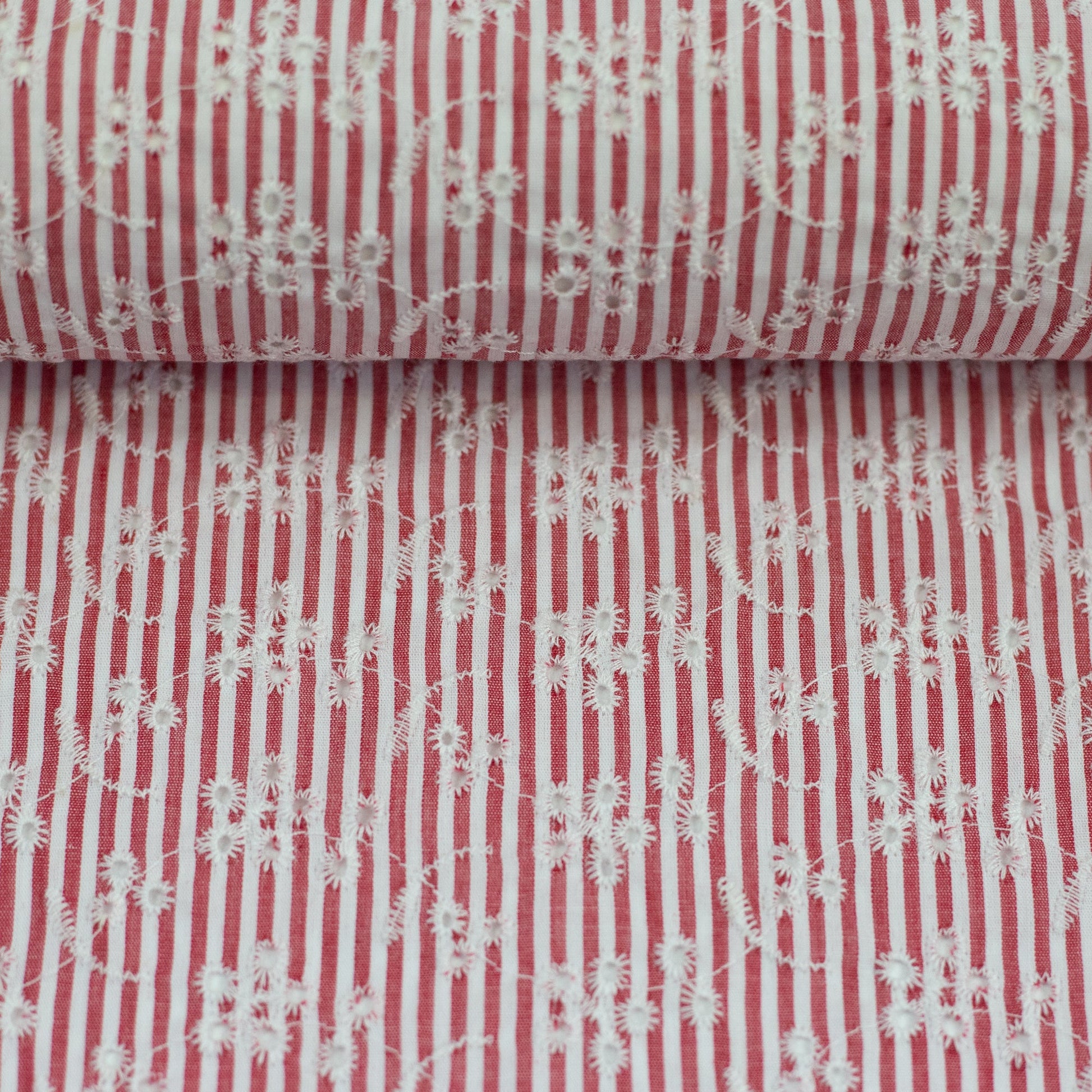 Tissu en coton brodé - motif floral avec lignes, 120 g/m² – disponible chez Šarlotes audumi