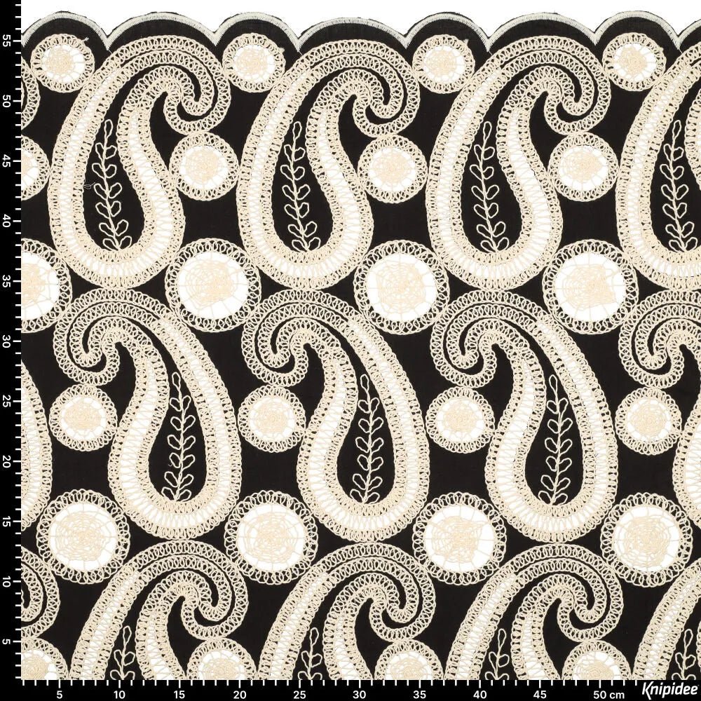 Tissu en coton brodé - fleurs sur fond noir 270 g/m²