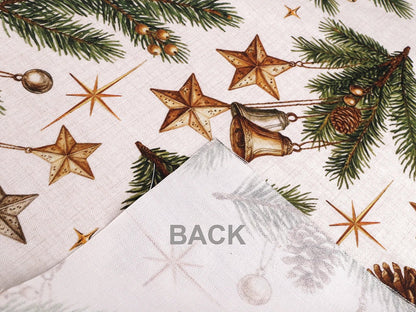 Image avec tissu canvas, branche de sapin décorée – disponible en ligne chez les tissus Charlotte