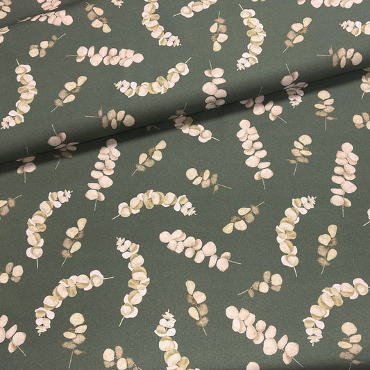 Canvas fabric - eucalyptus on a green background 225 g/m²