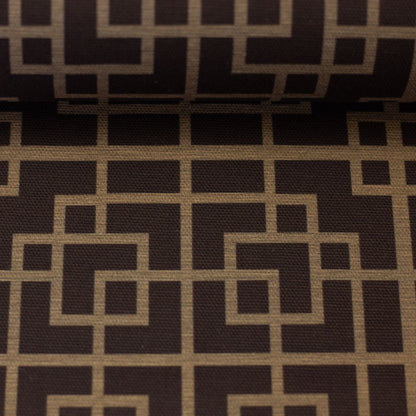 Tissu canvas - motif géométrique sur fond marron 220 g/m²