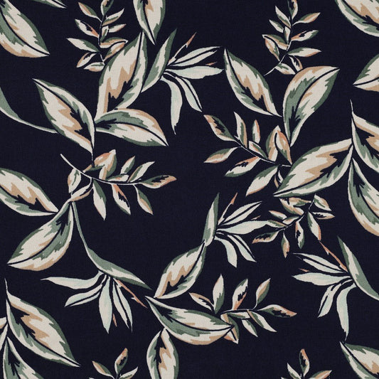 Canvas fabric - leaves on a dark blue background 225 g/m²