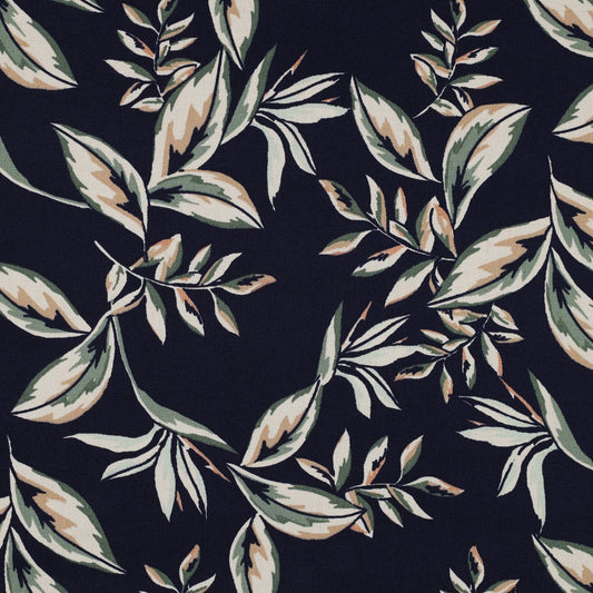 Canvas fabric - leaves on a dark blue background 225 g/m²