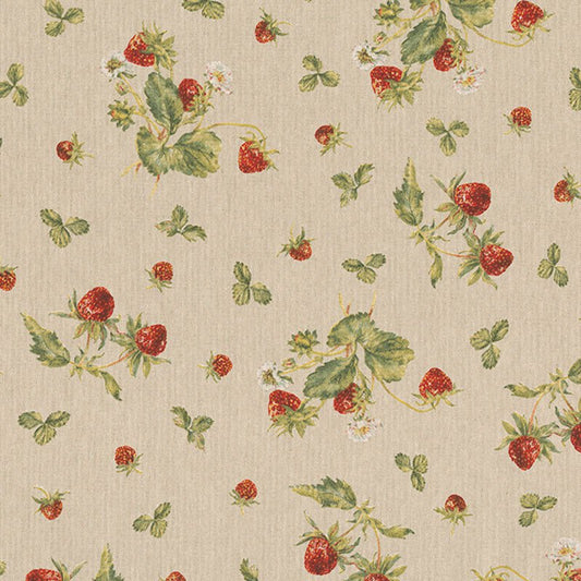 Image du tissu en toile fraises des bois 200 g/m² – disponible chez Šarlotes audumi
