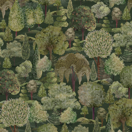 Tissu toile motif forêt 200 g/m² – disponible chez Šarlotes audumi