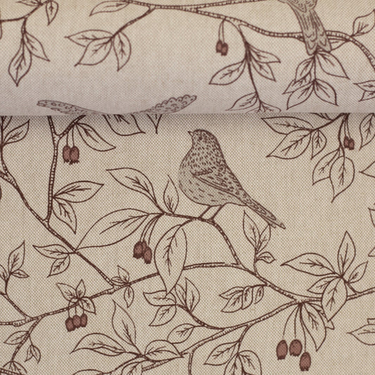 Image avec tissu canvas oiseaux et feuilles 205 g/m² – disponible chez Šarlotes audumi
