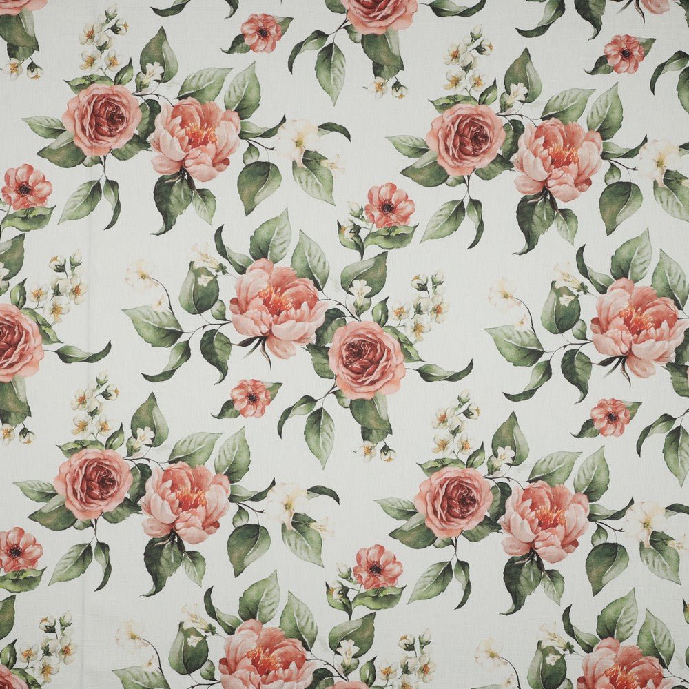 Canvas fabric - roses on a white background 225 g/m²