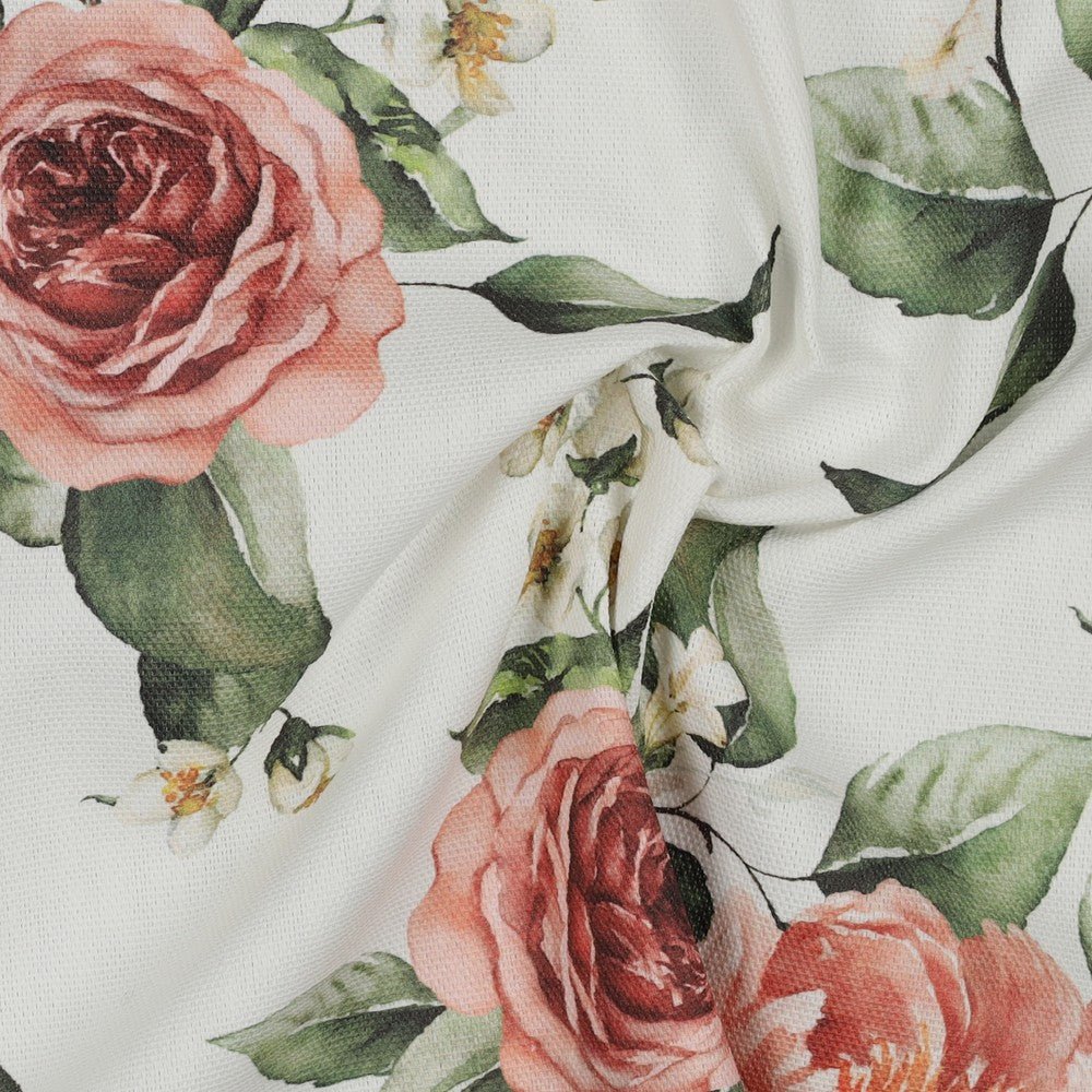 Canvas fabric - roses on a white background 225 g/m²