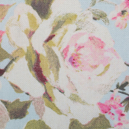 Tissu canevas avec roses sur fond bleu clair 200 g/m²