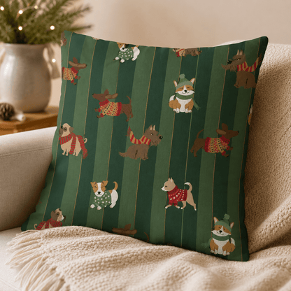 Image of canvas fabric with dogs in winter, 200 g/m² – available at Šarlotes audumi