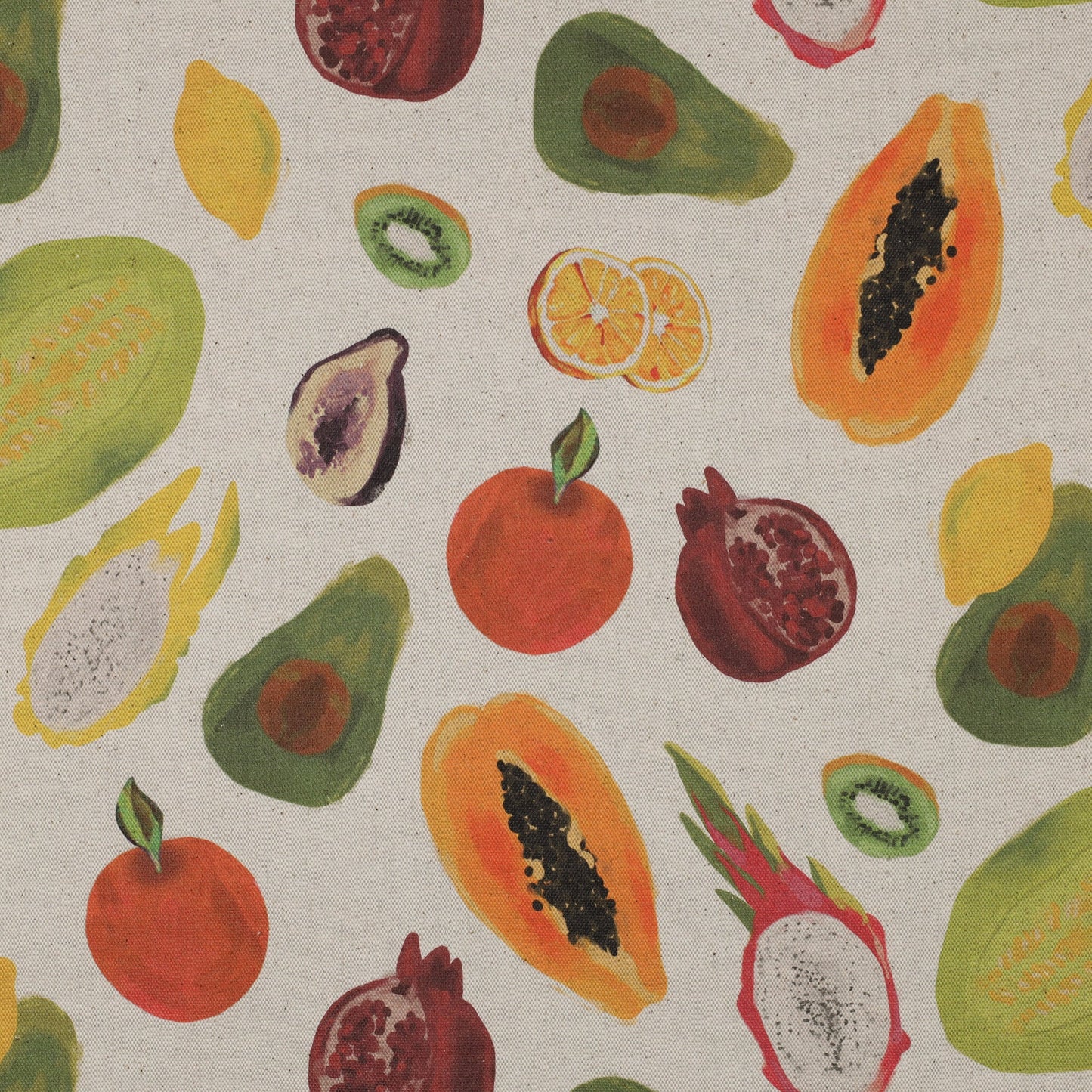 Image avec tissu canvas - fruits tropicaux 220 g/m² – disponible chez Šarlotes audumi