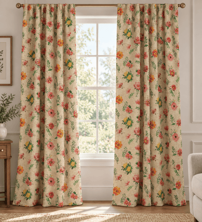 Image avec tissu en toile à fleurs sur fond ton lin – disponible en ligne Šarlotes audumi