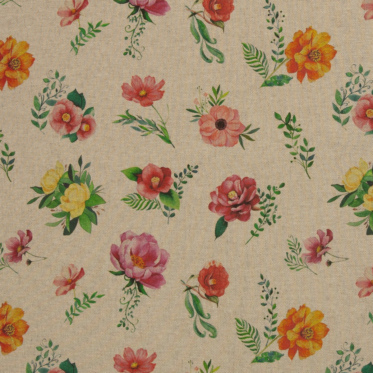 Image avec tissu en toile à fleurs sur fond ton lin – disponible en ligne Šarlotes audumi