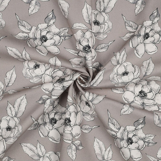 Kanvas audums - ziedi uz pelēka fona 225 g/m²