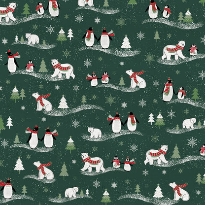 Image avec tissu canvas à motif de Noël sur fond vert foncé – disponible en ligne chez Šarlotes audumi