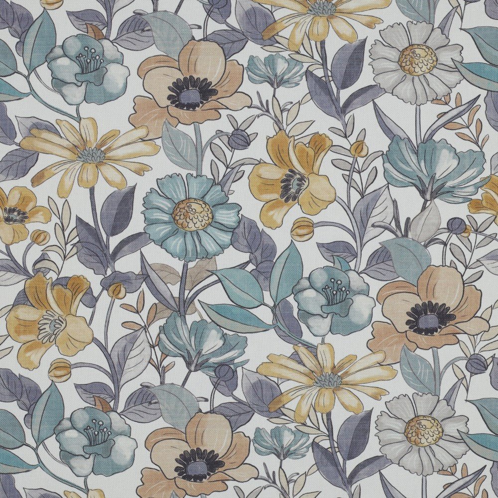 Tissu canvas - fleurs bleues 225 g/m²
